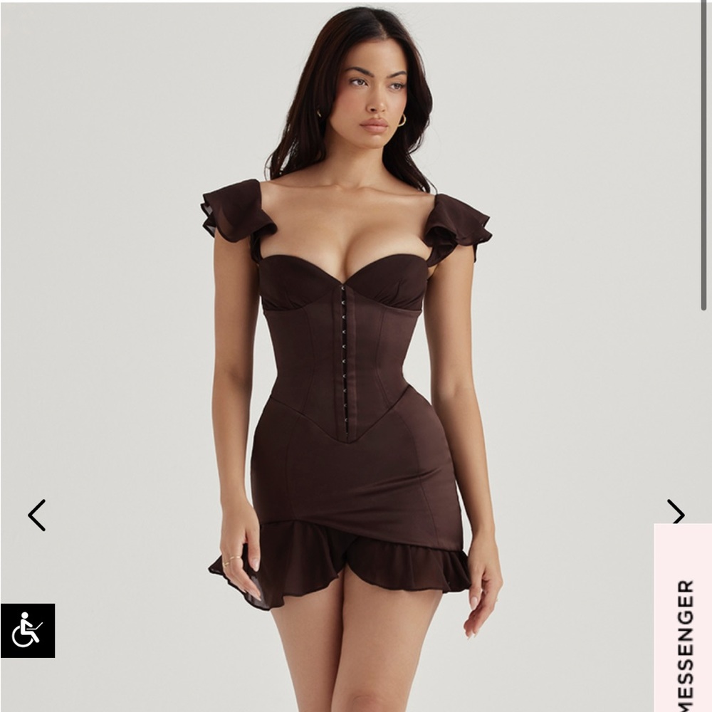 House of CB Dionne Espresso Ruffle Corset Mini Dress